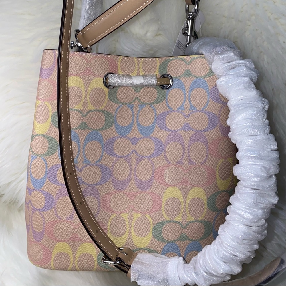 Coach Rowan Bucket Bag In Rainbow Signature Canvas New - Picture 8 of 13